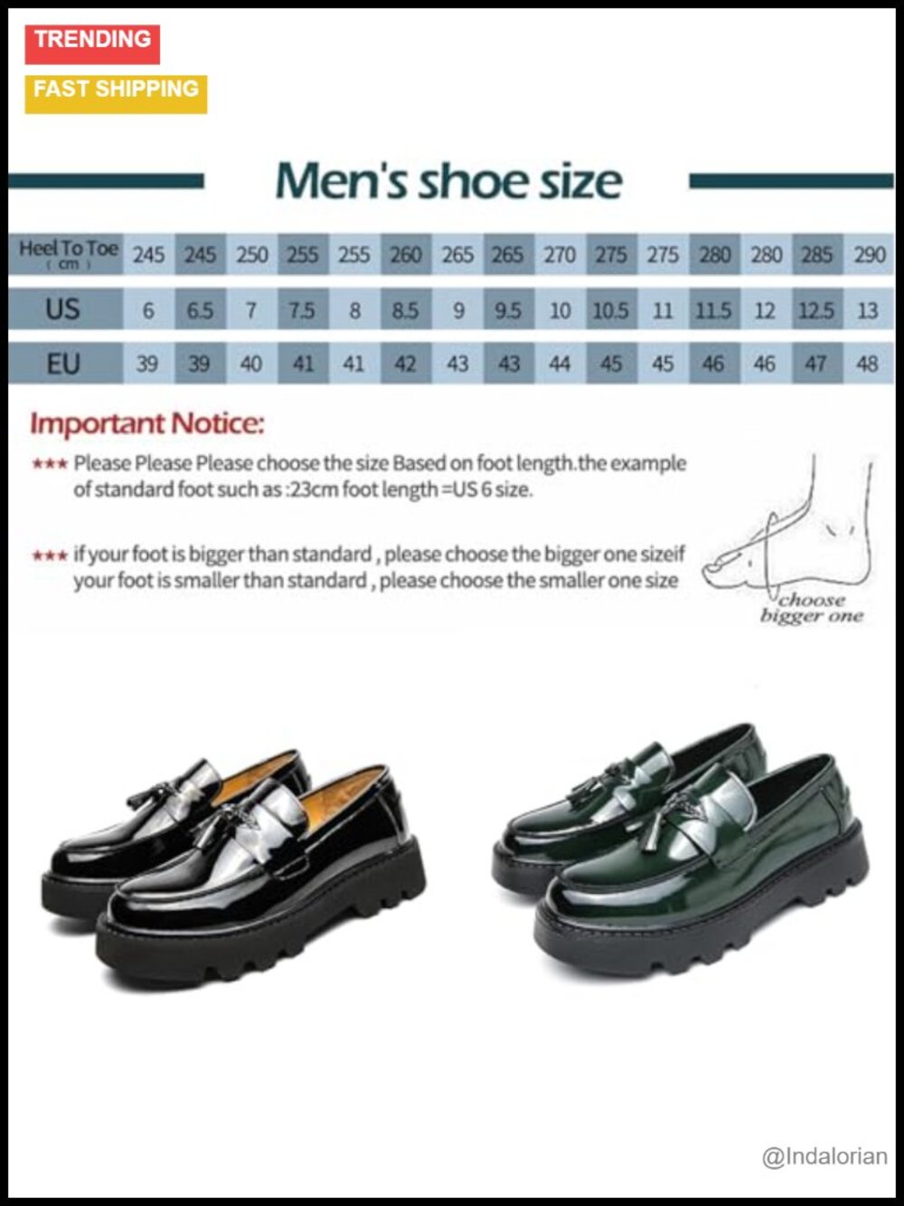 Men's Patent Leather Platform Slip-On Loafers with Tassels, Non-Slip Lug Sole, - Picture 3 of 6